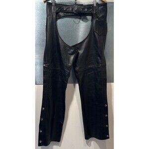 Leather Stove Pipe Chaps YKK Zippers & Snaps Adjustable Belt 32" TO 38" NEW AGE